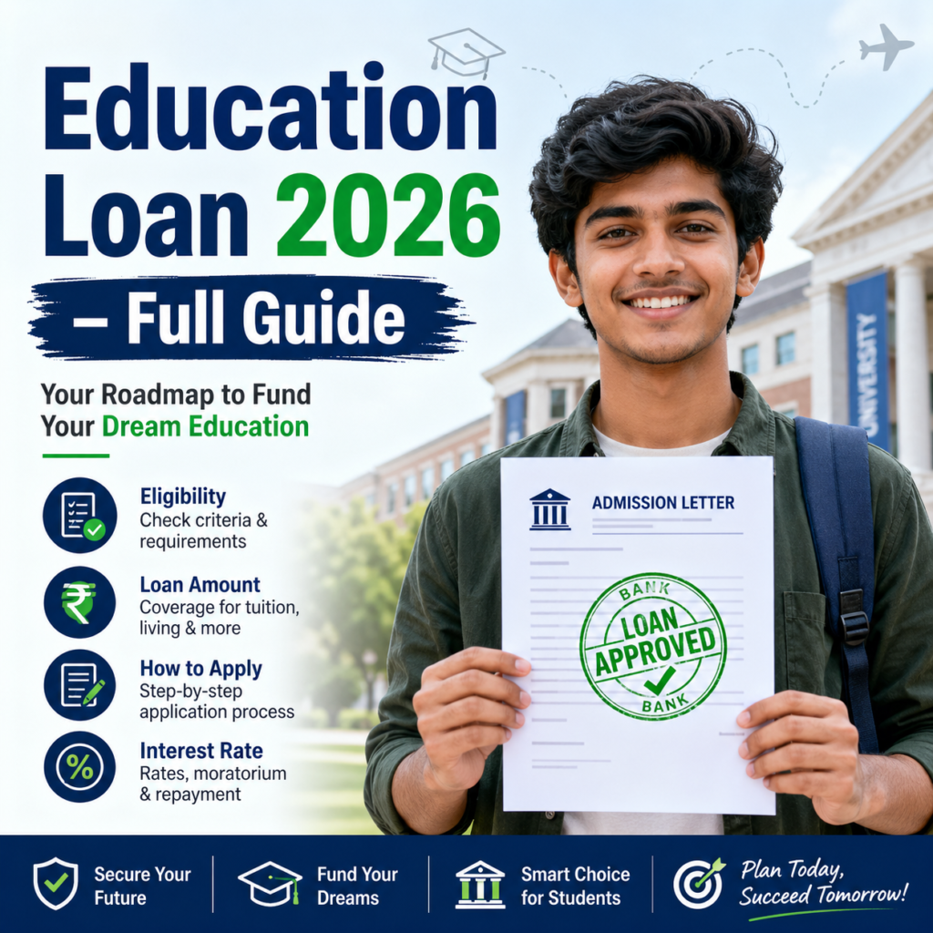 education loan 2026 india student holding admission letter loan approved process eligibility guide