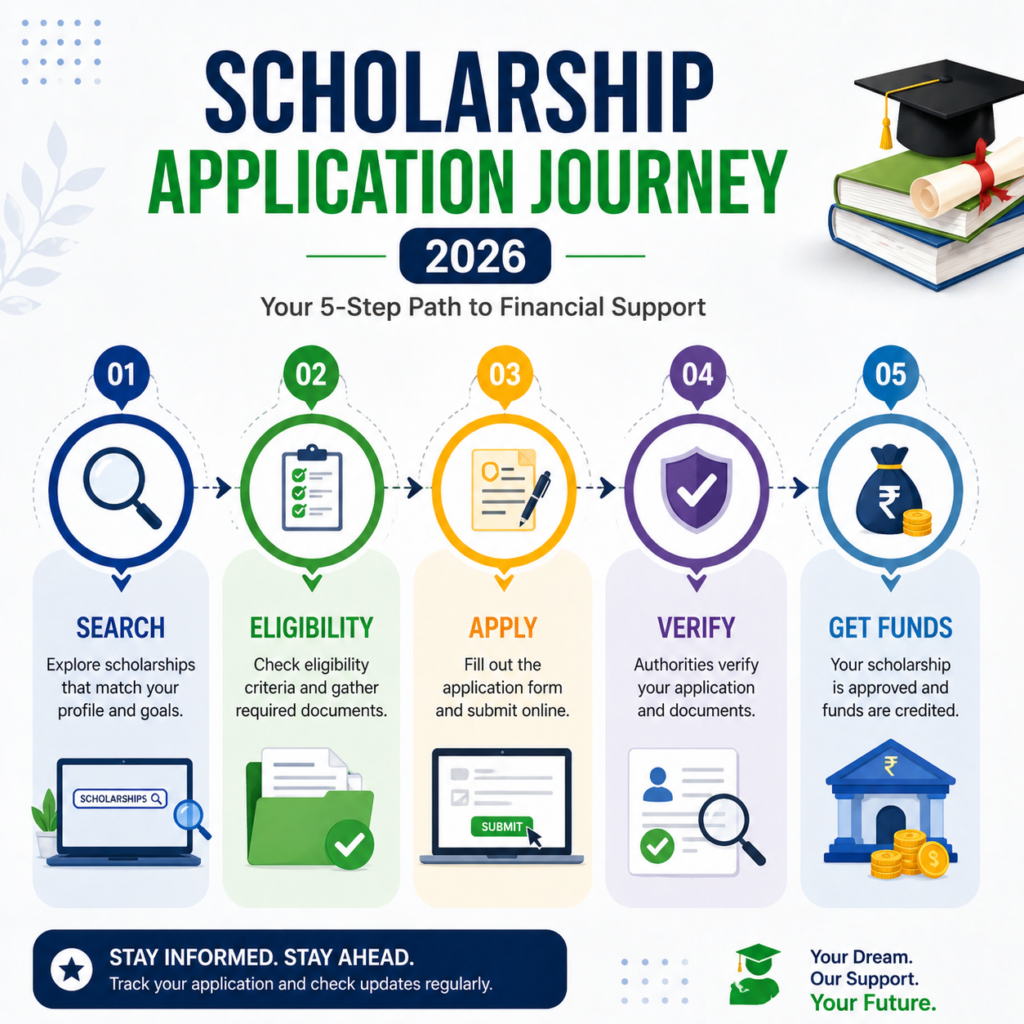 scholarship application journey 2026 step by step process search eligibility apply verify get funds