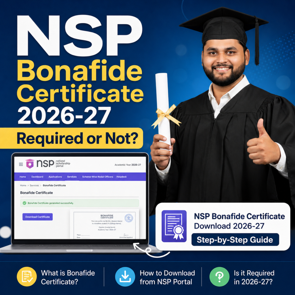 NSP Bonafide Certificate Download 2026-27 step by step guide with student holding documents
