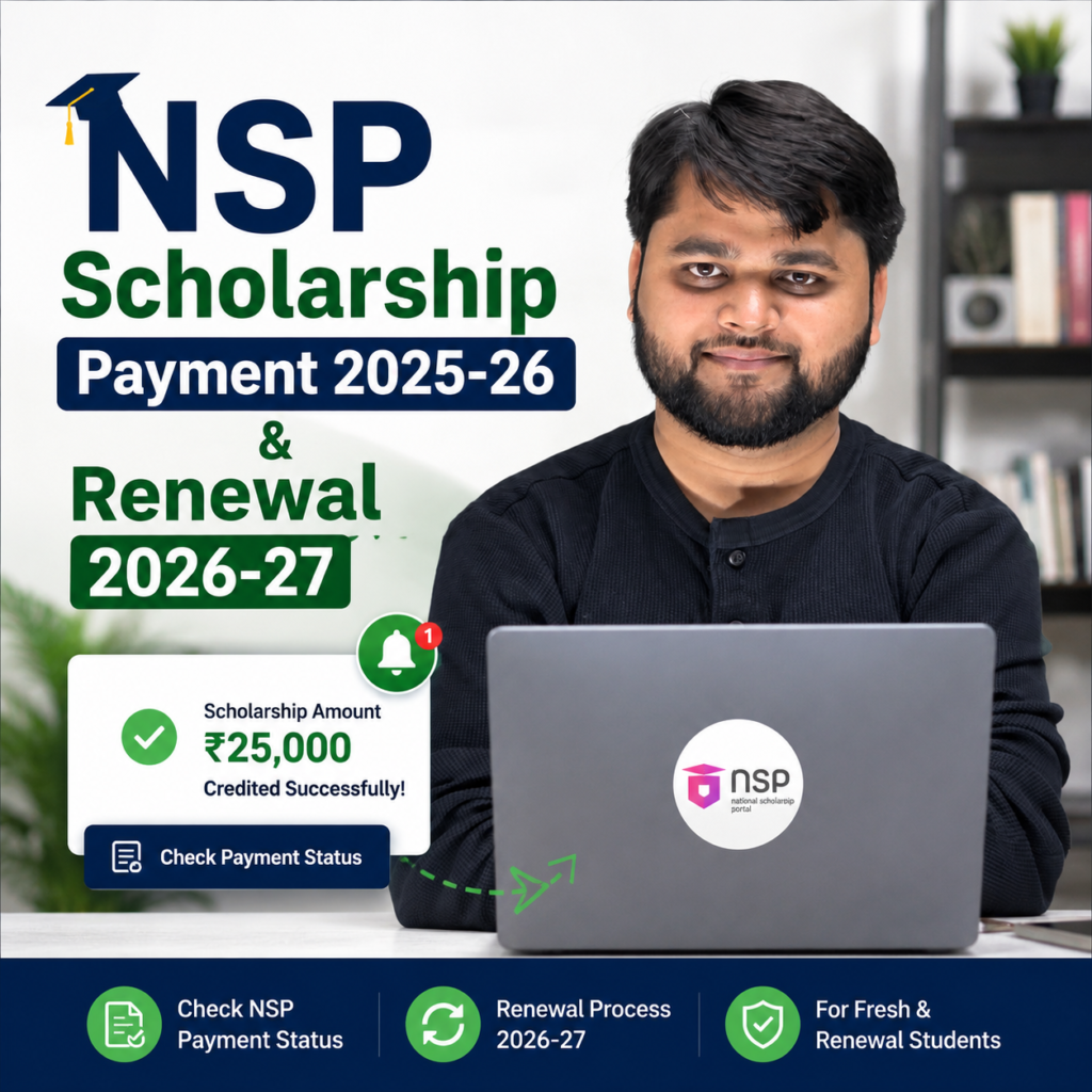 NSP Scholarship Payment 2025-26 status check and Renewal 2026-27 process for fresh and renewal students.