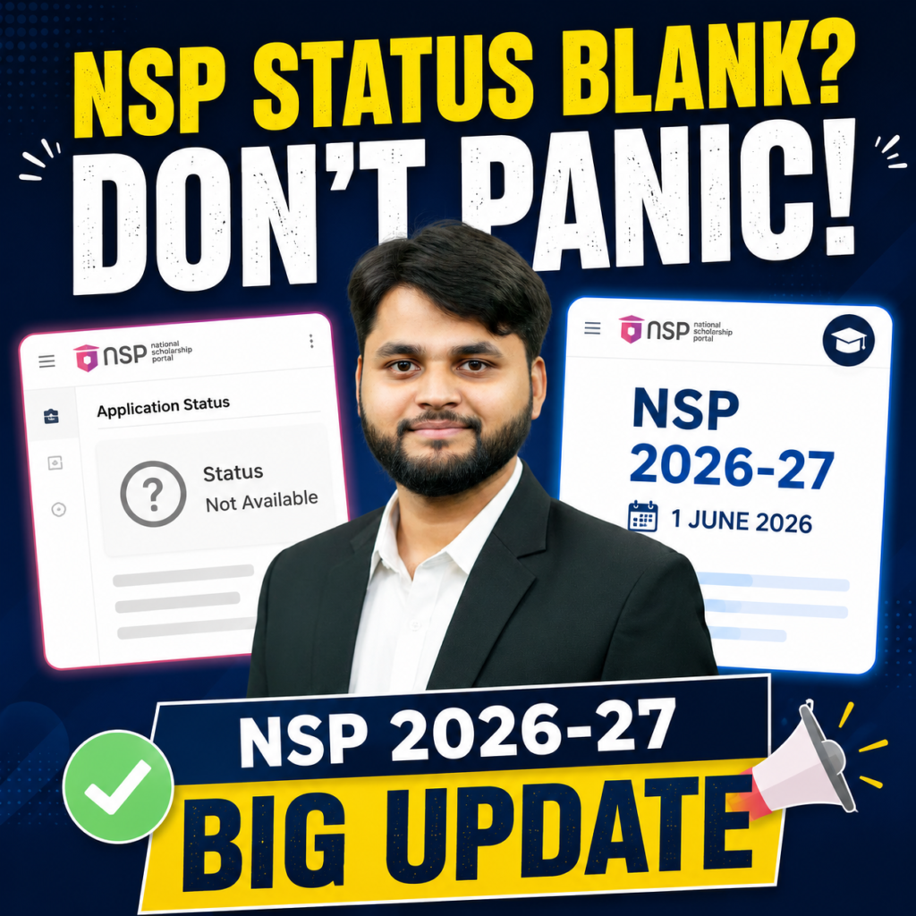 NSP Scholarship status not available issue with NSP 2026-27 big update announcement and application status dashboard graphic