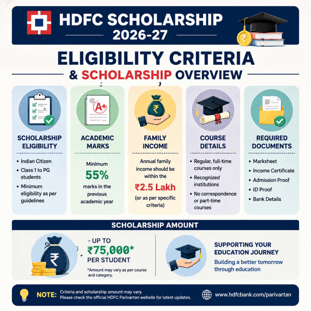 HDFC Scholarship 2026-27 eligibility criteria and scholarship amount