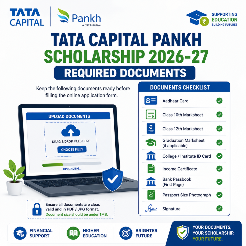 Tata Capital Pankh Scholarship 2026-27 Required Documents for Online Application