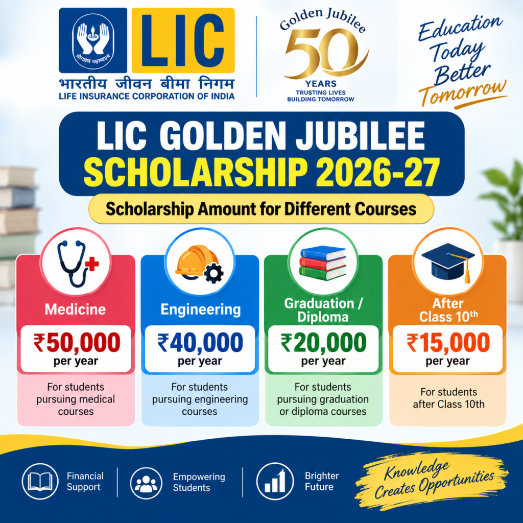 LIC Golden Jubilee Scholarship 2026-27 scholarship amount for different courses