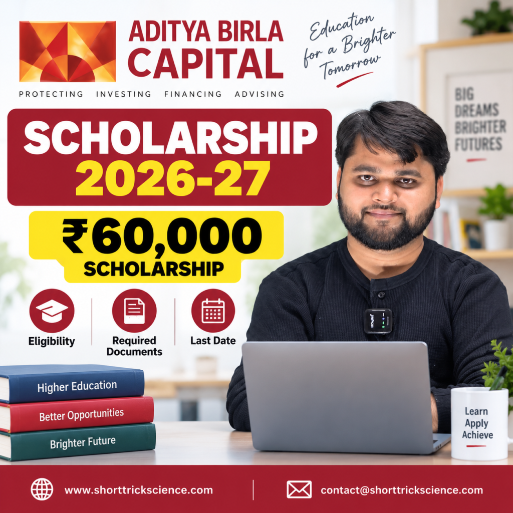 Aditya Birla Capital Scholarship 2026-27 ₹60,000 scholarship graphic with student and eligibility details