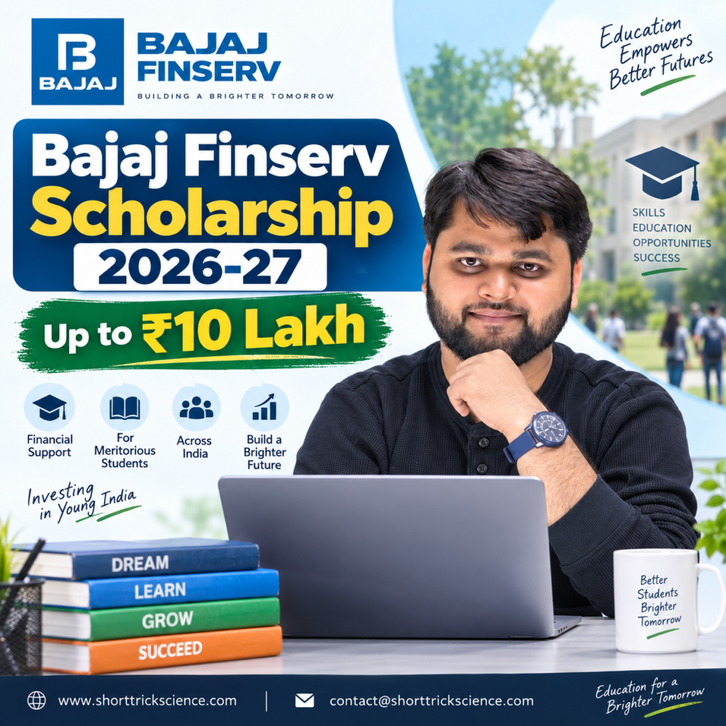 Bajaj Finserv Scholarship 2026-27 up to ₹10 Lakh with student and laptop