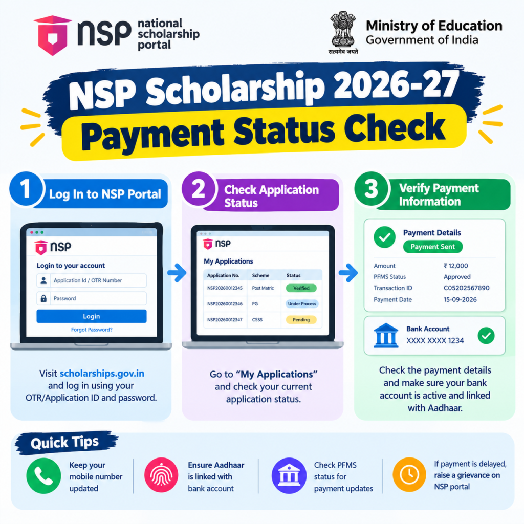 Steps to check NSP Scholarship 2026-27 application and payment status online