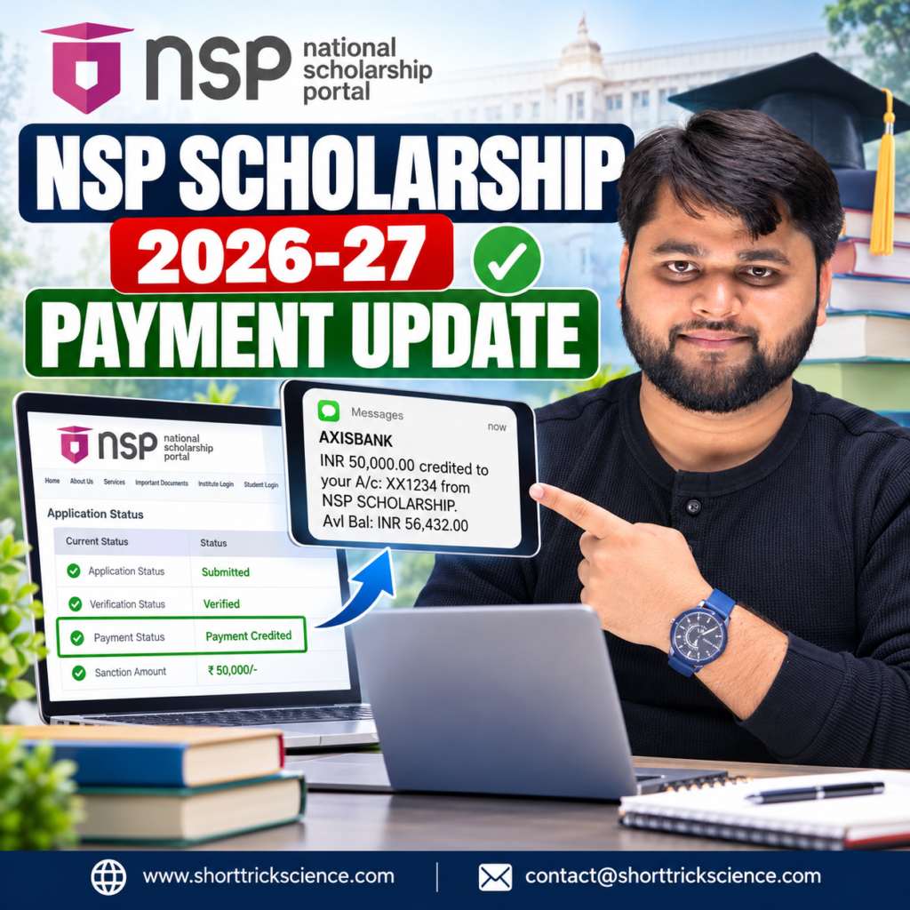NSP Scholarship 2026-27 payment update showing scholarship payment credited status