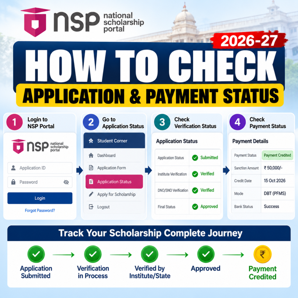 How to check NSP Scholarship 2026-27 application status, verification status and payment status online